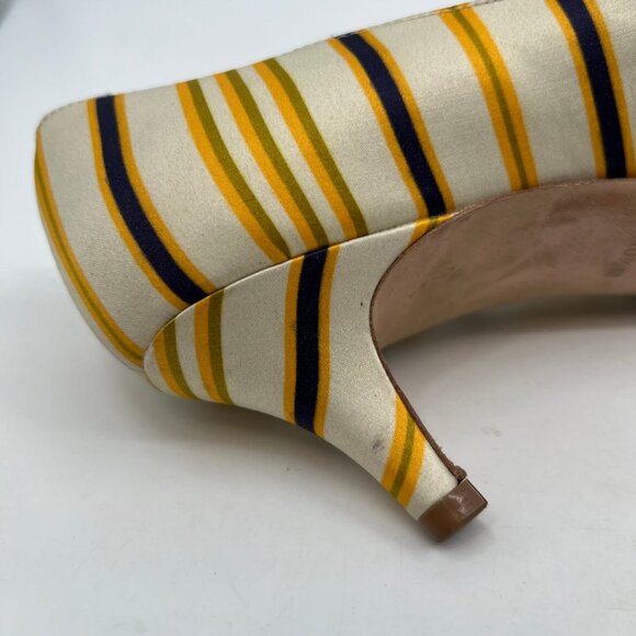Tory Burch Cream Yellow Striped Beverly Kitten Heels | Size 10.5 - Picture 8 of 11